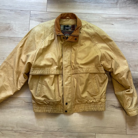 Wilsons Adventure Bound VTG Cream Yellow Leather Bomber Collared Pilot's Jacket - Picture 2 of 13